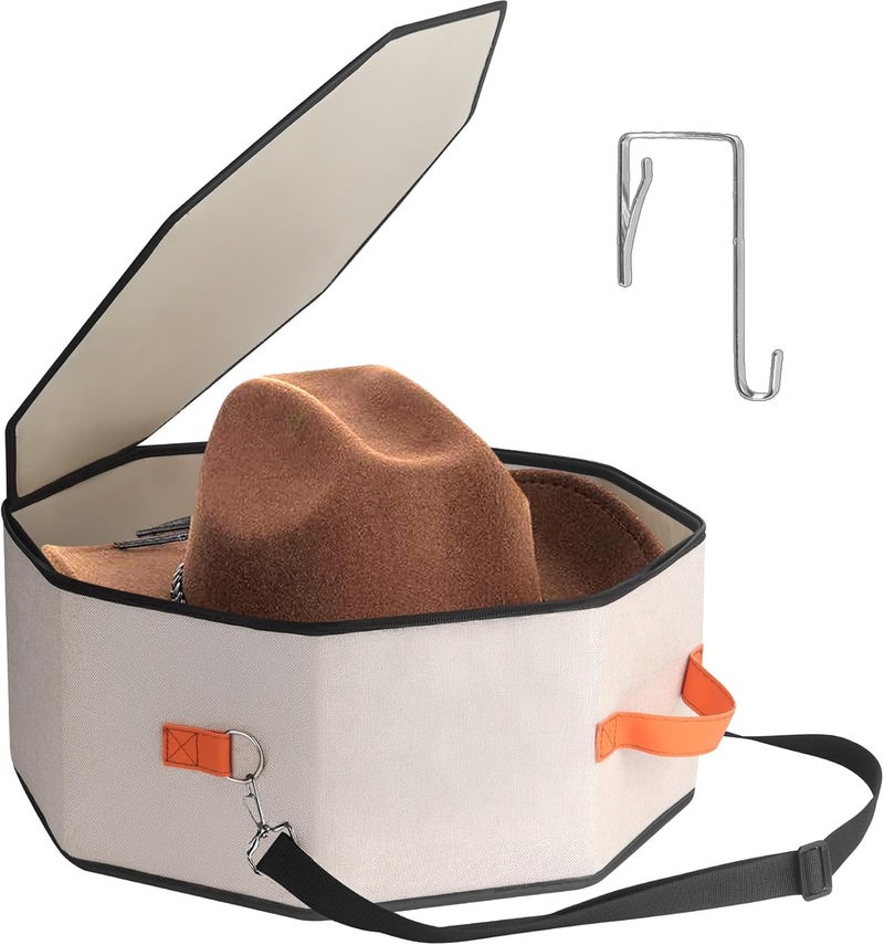kushon Hat Storage Box for Women & Men, Hardboard Support Hat Boxes with 1 Door Hook Hat Organizer, Cowboy Hat Box for Travel, Hat Bag Hat Case (Beige) - Image 1